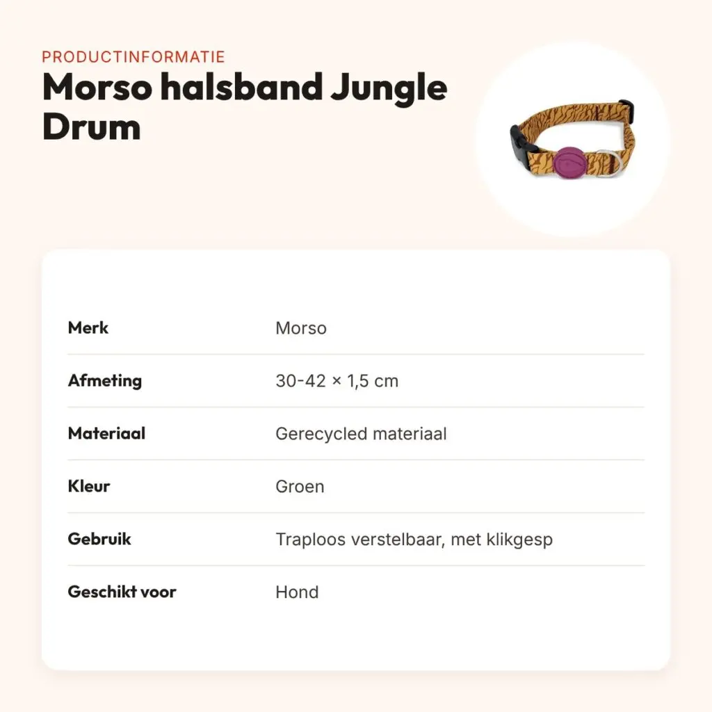 Morso hondenhalsband Jungle Drum groen 30-42 x 1,5 cm – gerecycled – productinformatie