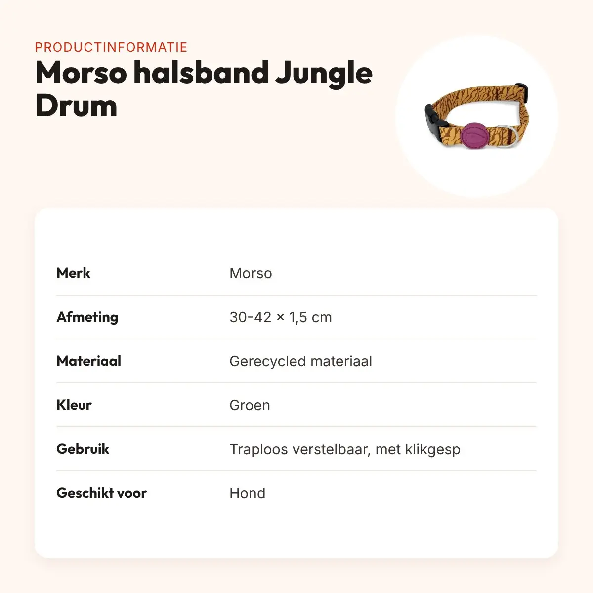 Morso hondenhalsband Jungle Drum groen 30-42 x 1,5 cm – gerecycled – productinformatie