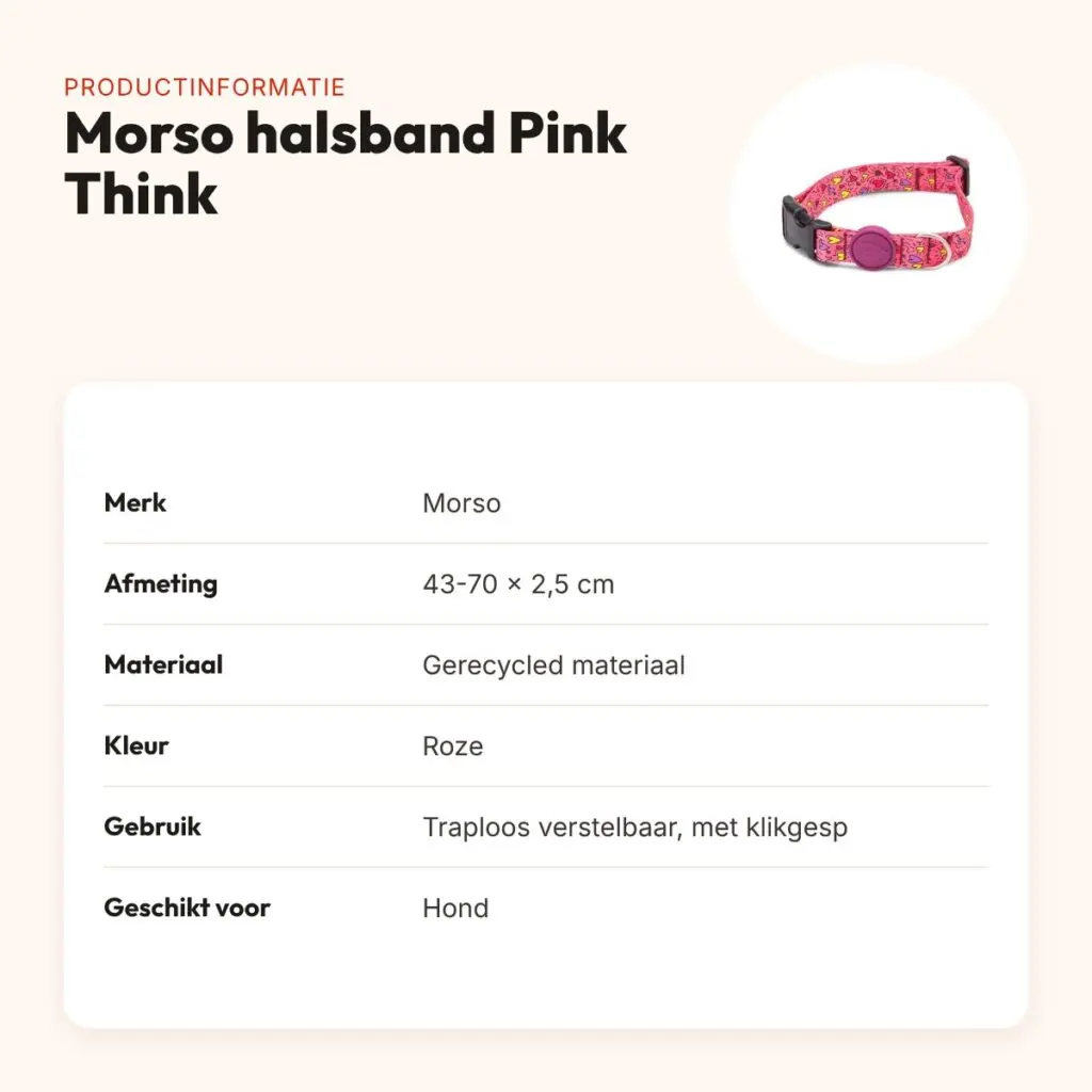 Morso hondenhalsband Pink Think roze 43-70 x 2,5 cm – gerecycled – productinformatie