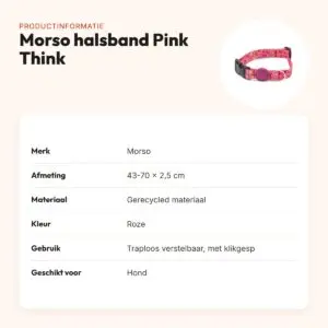 Morso hondenhalsband Pink Think roze 43-70 x 2,5 cm – gerecycled – productinformatie