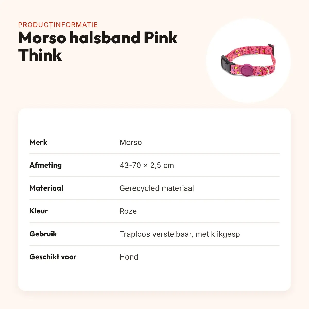 Morso hondenhalsband Pink Think roze 43-70 x 2,5 cm – gerecycled – productinformatie