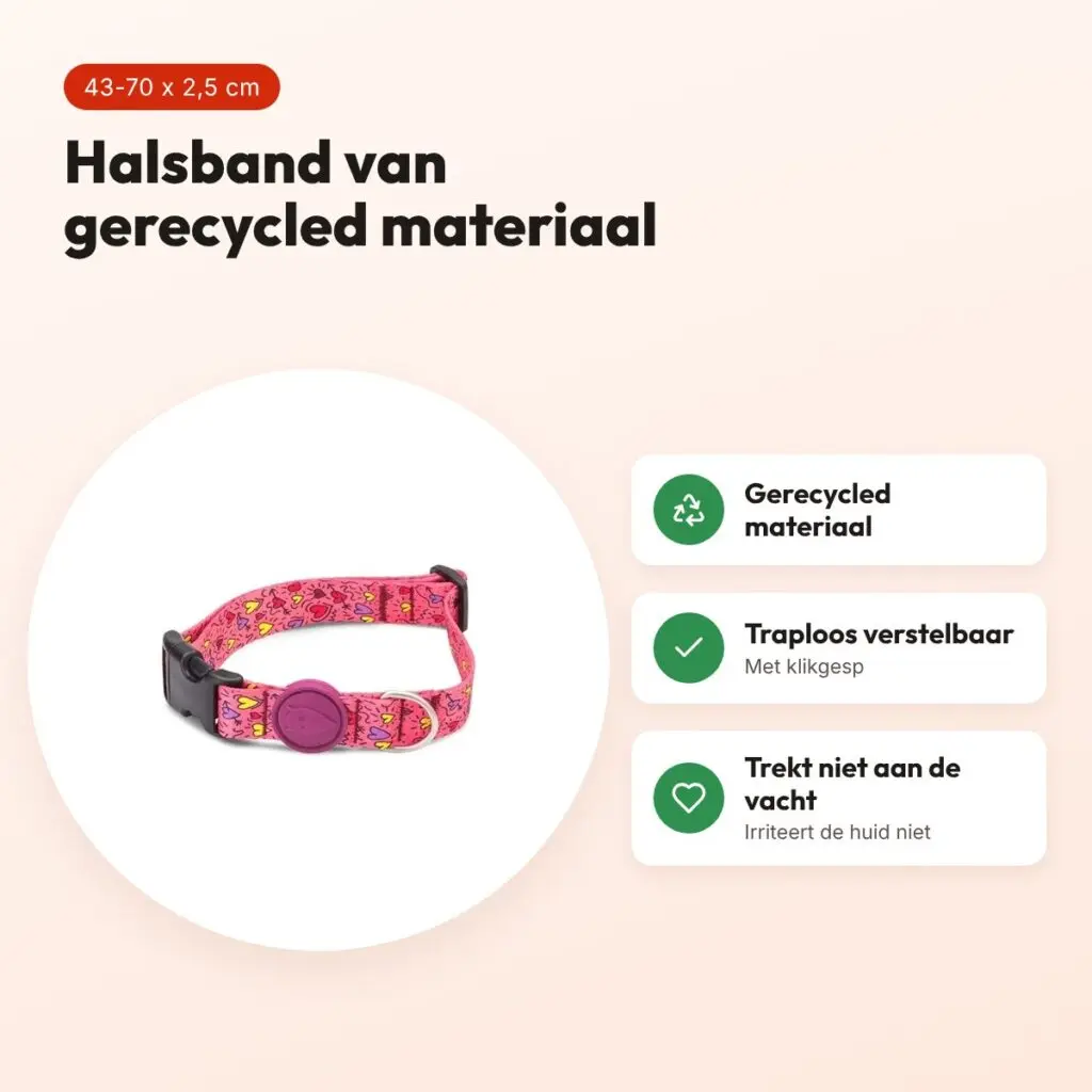 Morso hondenhalsband Pink Think roze 43-70 x 2,5 cm – gerecycled – voordelen