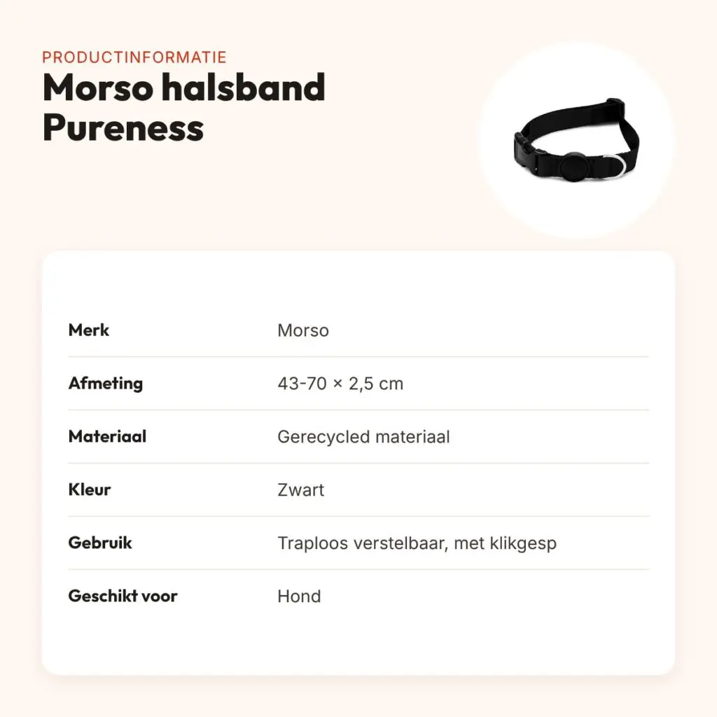 Morso hondenhalsband Pureness zwart 43-70 x 2,5 cm – gerecycled – productinformatie
