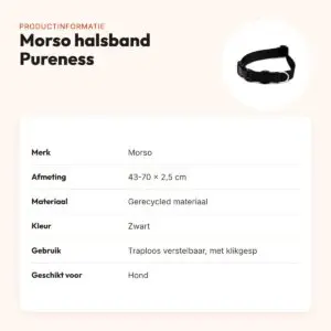 Morso hondenhalsband Pureness zwart 43-70 x 2,5 cm – gerecycled – productinformatie