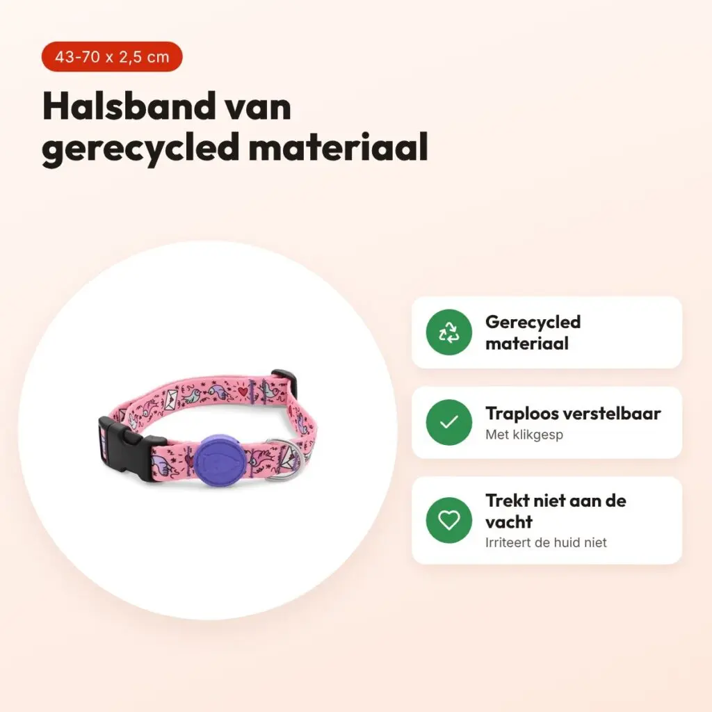 Morso hondenhalsband Sweet Tweet roze 43-70 x 2,5 cm – gerecycled – voordelen