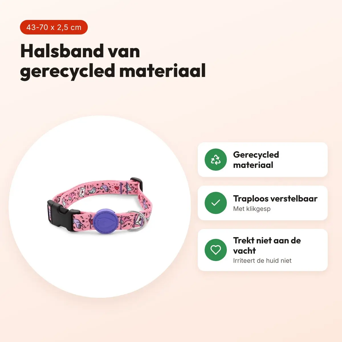 Morso hondenhalsband Sweet Tweet roze 43-70 x 2,5 cm – gerecycled – voordelen