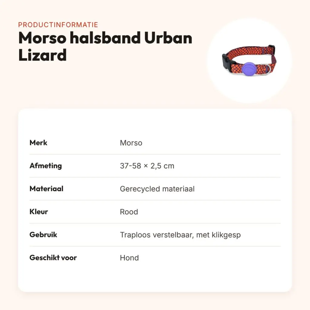 Morso hondenhalsband Urban Lizard rood 37-58 x 2,5 cm – gerecycled – productinformatie