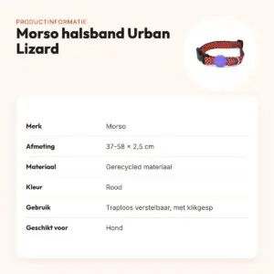 Morso hondenhalsband Urban Lizard rood 37-58 x 2,5 cm – gerecycled – productinformatie