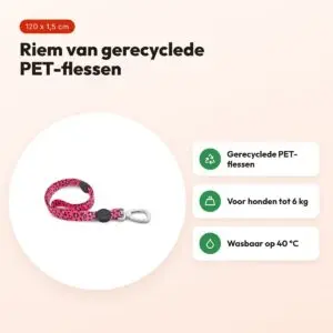Morso hondenriem Bubble Leo roze 120 x 1,5 cm – gerecycled, tot 6 kg – voordelen