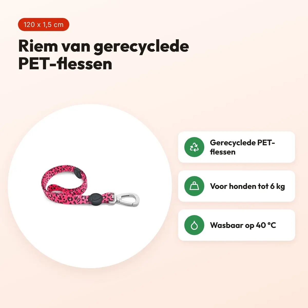 Morso hondenriem Bubble Leo roze 120 x 1,5 cm – gerecycled, tot 6 kg – voordelen