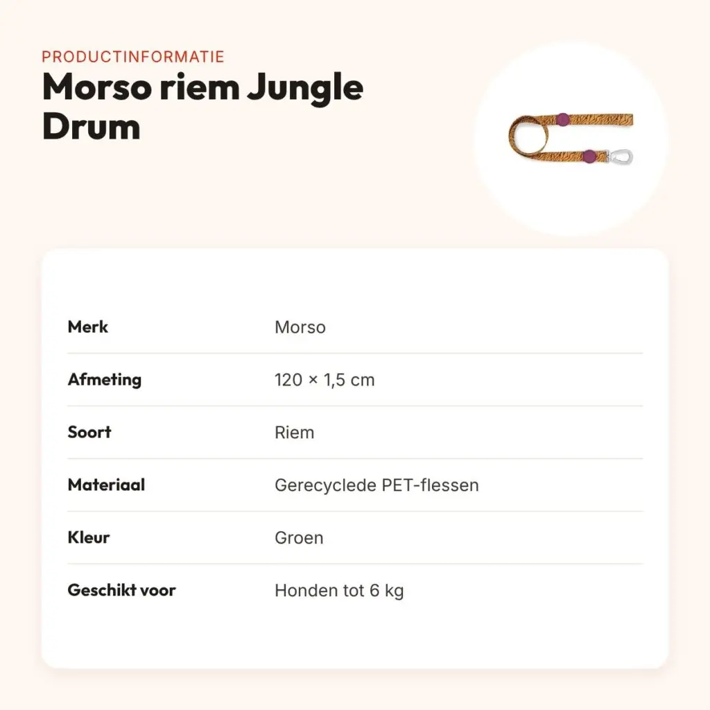 Morso hondenriem Jungle Drum groen 120 x 1,5 cm – gerecycled, tot 6 kg – productinformatie