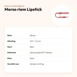 Morso hondenriem Lipstick roze 120 x 1,5 cm – gerecycled, tot 6 kg – productinformatie