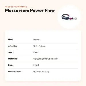 Morso hondenriem Power Flow zwart 120 x 1,5 cm – gerecycled, tot 6 kg – productinformatie