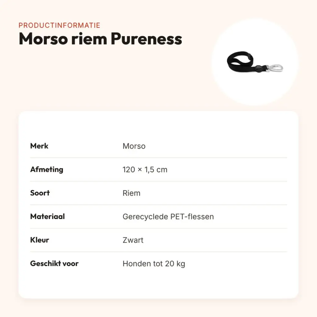 Morso hondenriem Pureness zwart 120 x 1,5 cm – gerecycled, tot 20 kg – productinformatie