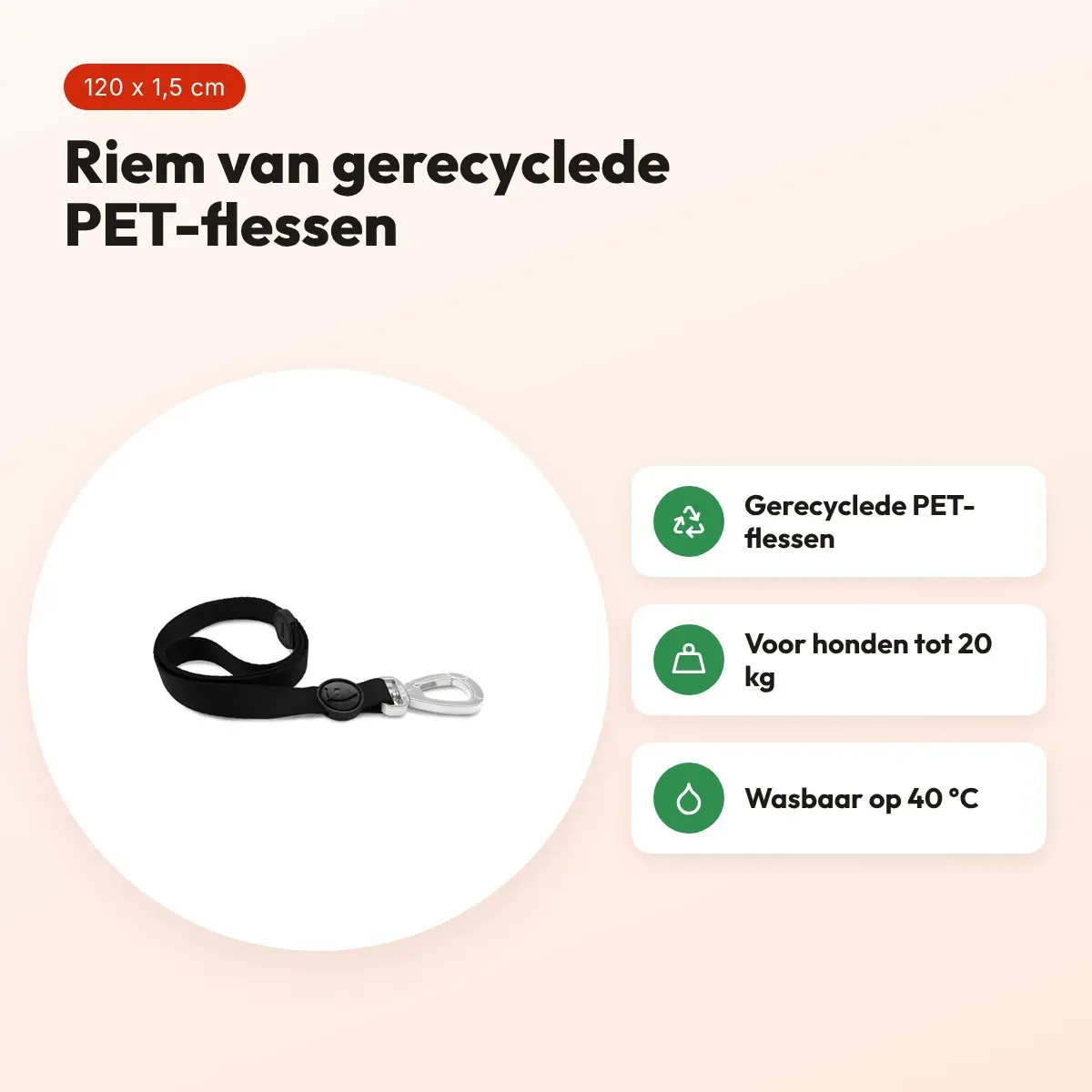 Morso hondenriem Pureness zwart 120 x 1,5 cm – gerecycled, tot 20 kg – voordelen
