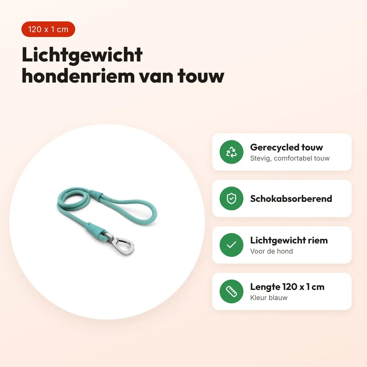 Morso hondenriem Regular Rope blauw 120 x 1 cm – voordelen