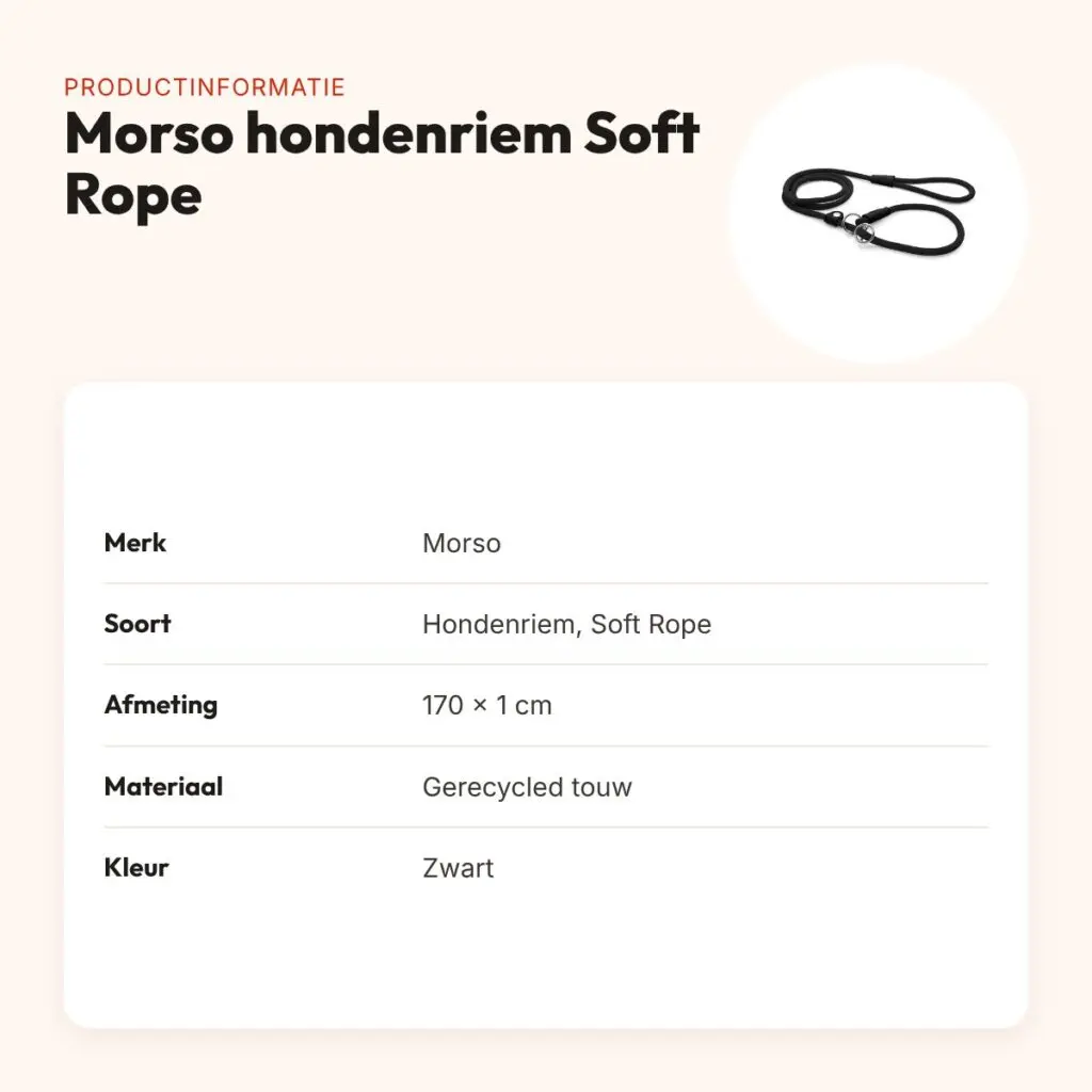 Morso hondenriem retrieverlijn Soft Rope zwart 170 x 1 cm – productinformatie