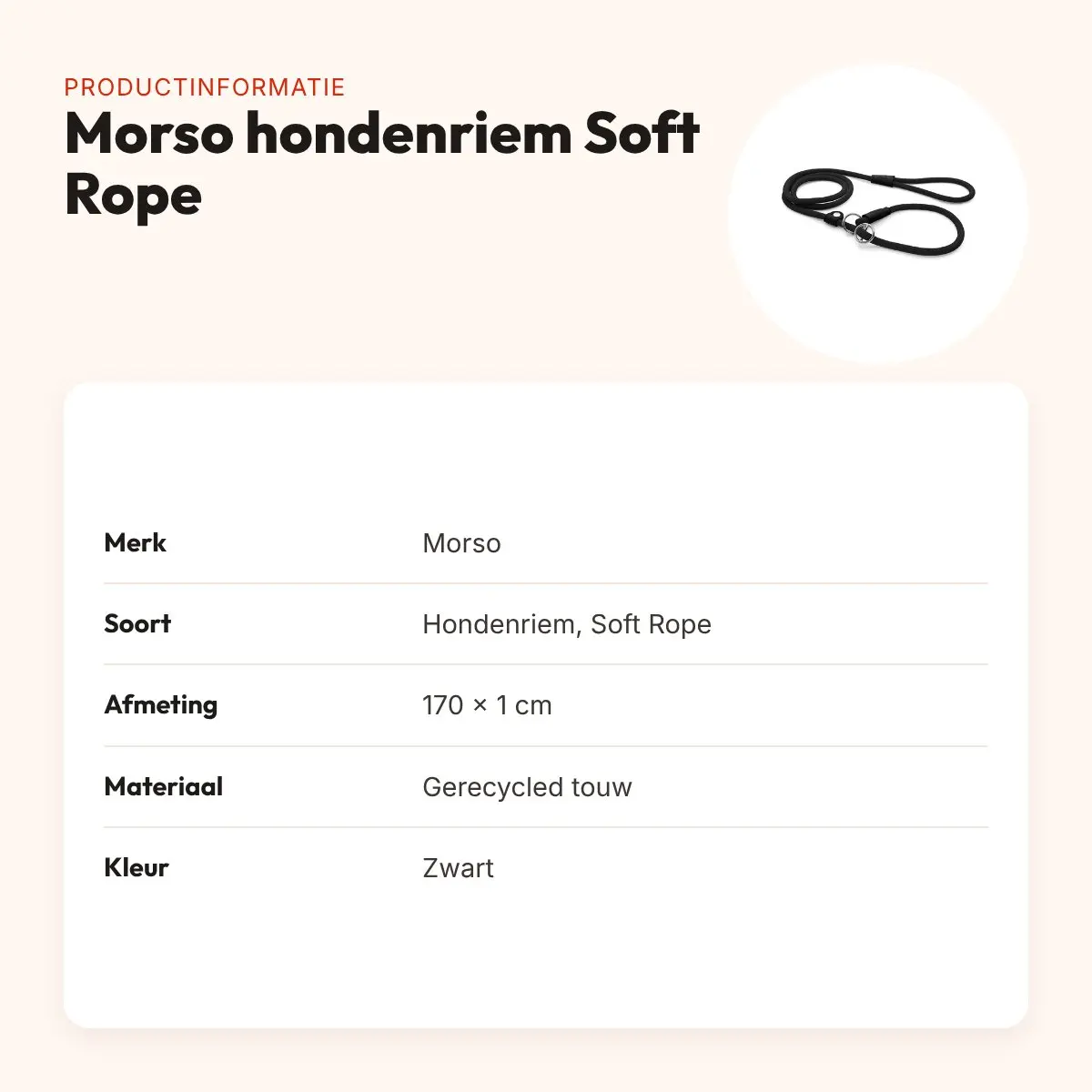Morso hondenriem retrieverlijn Soft Rope zwart 170 x 1 cm – productinformatie
