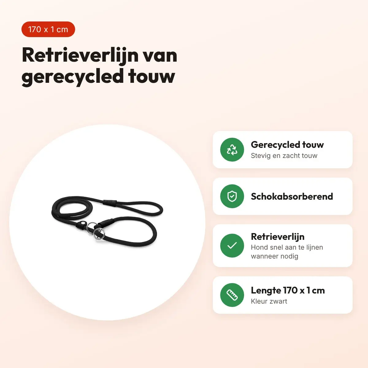 Morso hondenriem retrieverlijn Soft Rope zwart 170 x 1 cm – voordelen