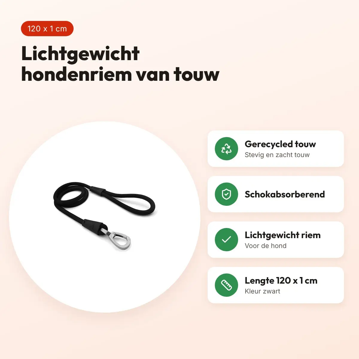 Morso hondenriem Soft Rope zwart 120 x 1 cm – voordelen