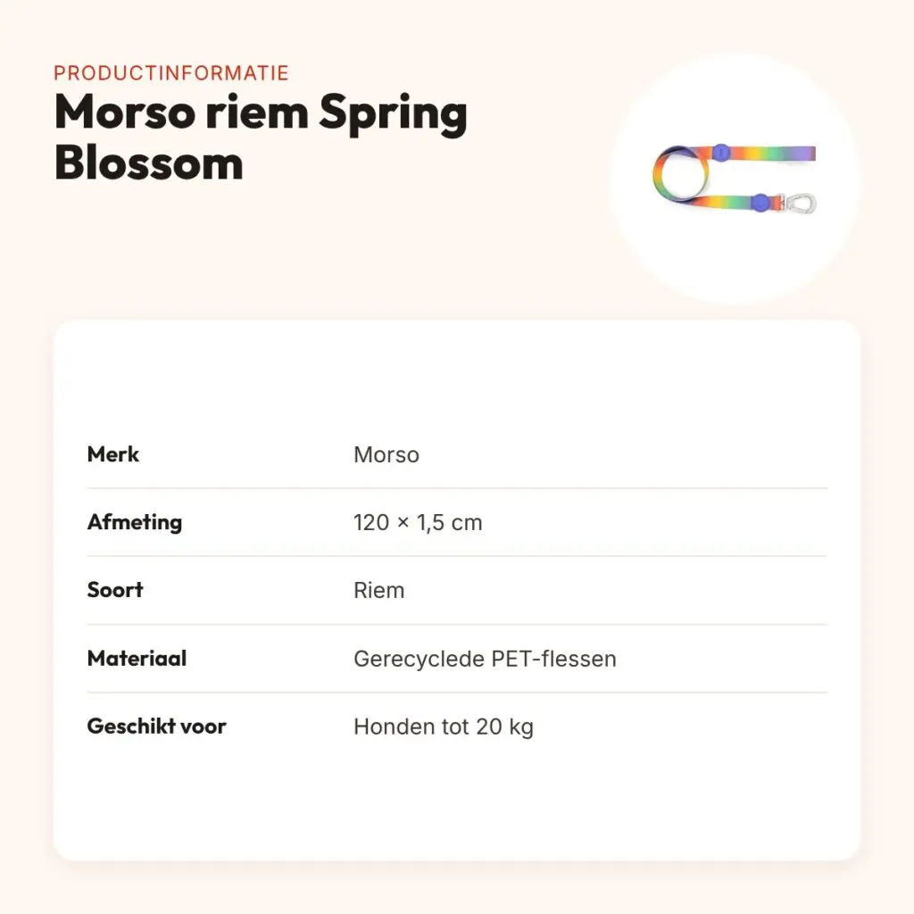 Morso hondenriem Spring Blossom 120 x 1,5 cm – gerecycled, tot 20 kg – productinformatie
