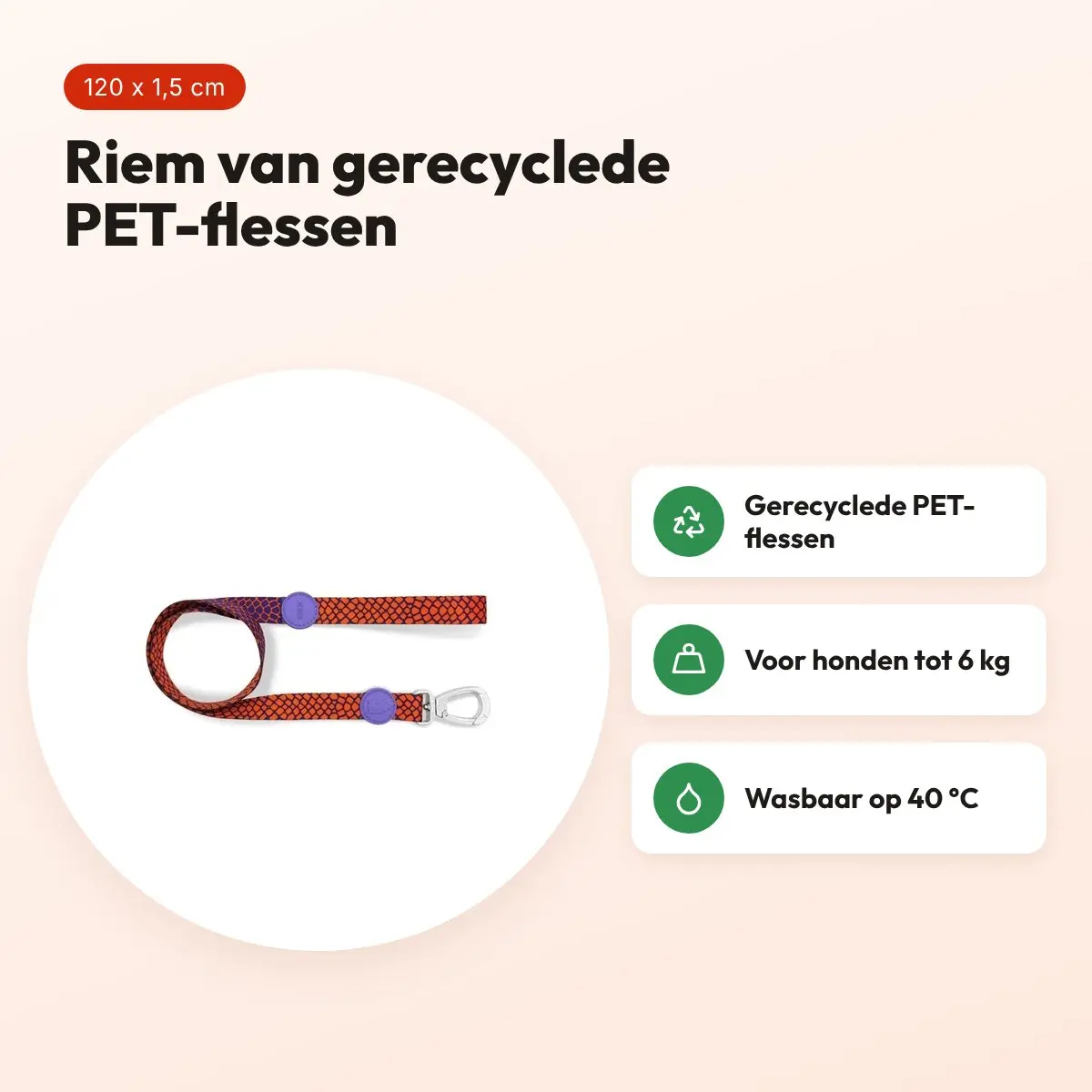 Morso hondenriem Urban Lizard rood 120 x 1,5 cm – gerecycled, tot 6 kg – voordelen