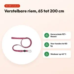 Morso hondenriem verstelbaar Bubble Leo roze 65-200 x 2,5 cm – tot 80 kg – voordelen
