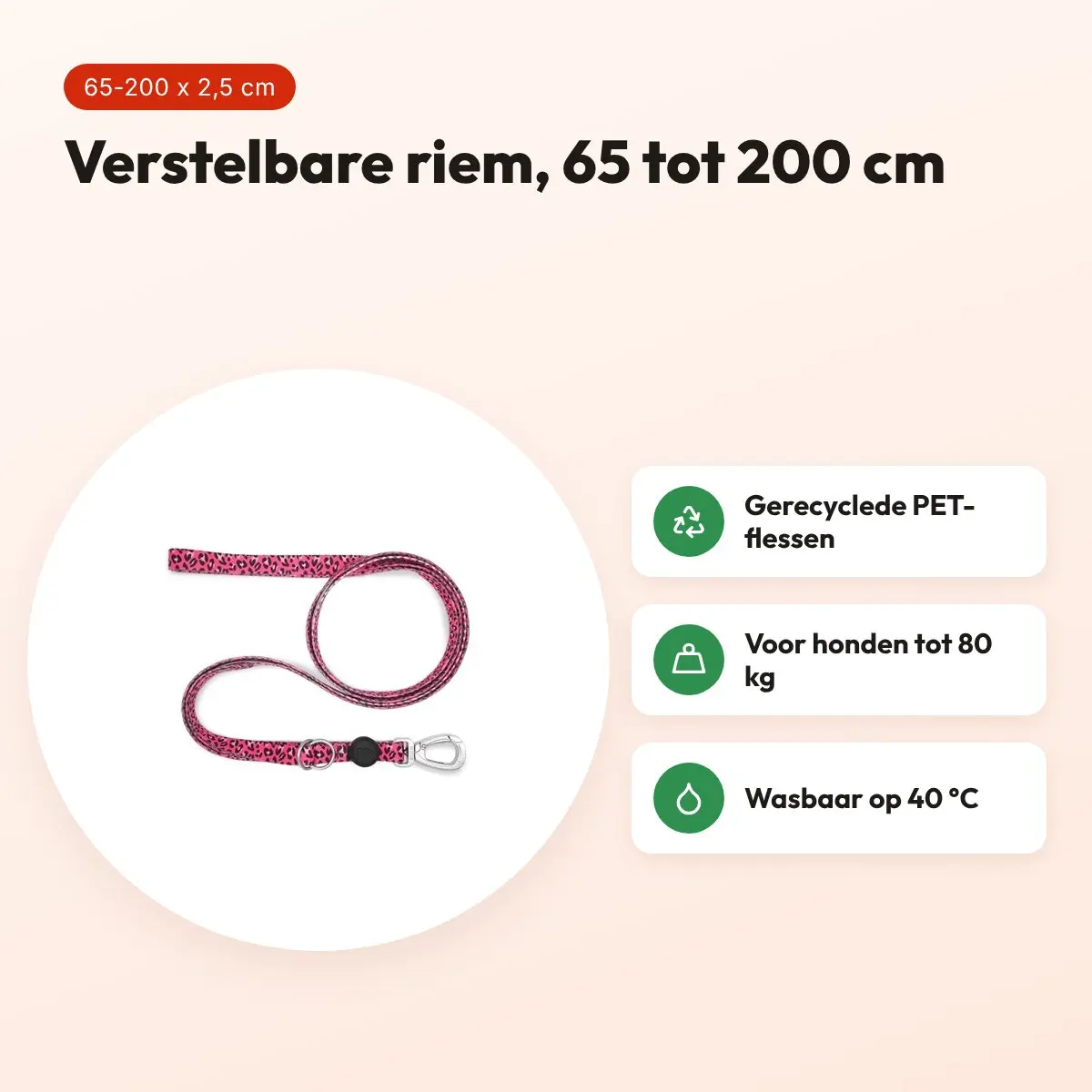 Morso hondenriem verstelbaar Bubble Leo roze 65-200 x 2,5 cm – tot 80 kg – voordelen