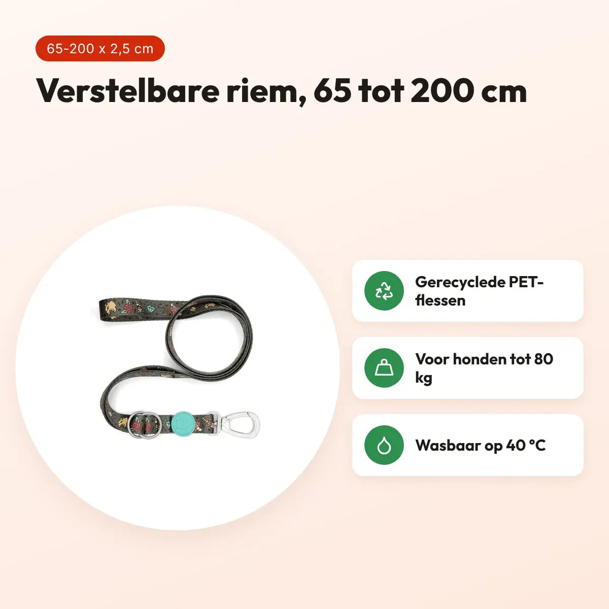 Morso hondenriem verstelbaar Ink Tank groen 65-200 x 2,5 cm – tot 80 kg – voordelen