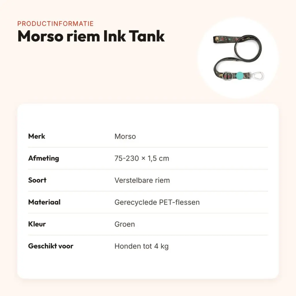 Morso hondenriem verstelbaar Ink Tank groen 75-230 x 1,5 cm – tot 4 kg – productinformatie