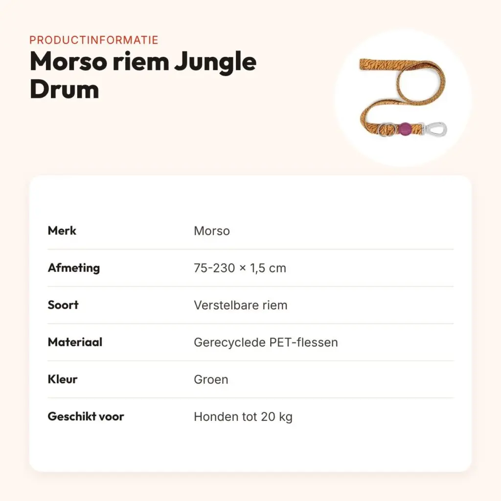 Morso hondenriem verstelbaar Jungle Drum groen 75-230 x 1,5 cm – tot 20 kg – productinformatie