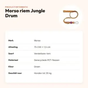 Morso hondenriem verstelbaar Jungle Drum groen 75-230 x 1,5 cm – tot 20 kg – productinformatie