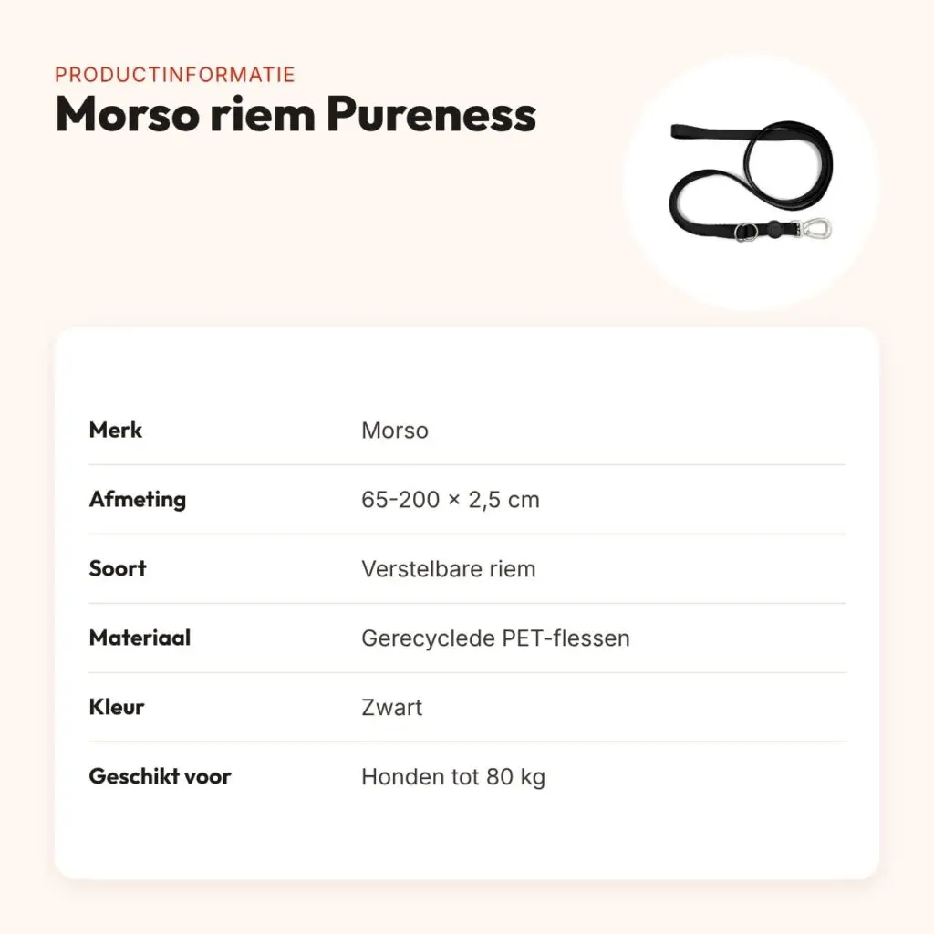 Morso hondenriem verstelbaar Pureness zwart 65-200 x 2,5 cm – tot 80 kg – productinformatie