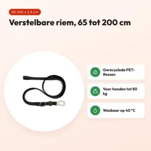 Morso hondenriem verstelbaar Pureness zwart 65-200 x 2,5 cm – tot 80 kg – voordelen