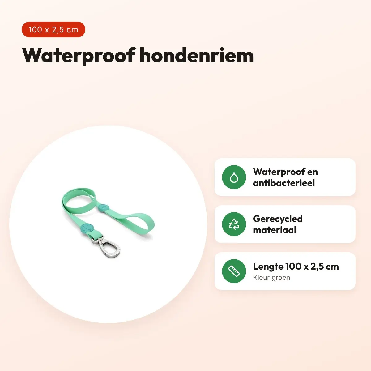 Morso hondenriem waterproof gerecycled groen 100 x 2,5 cm – voordelen