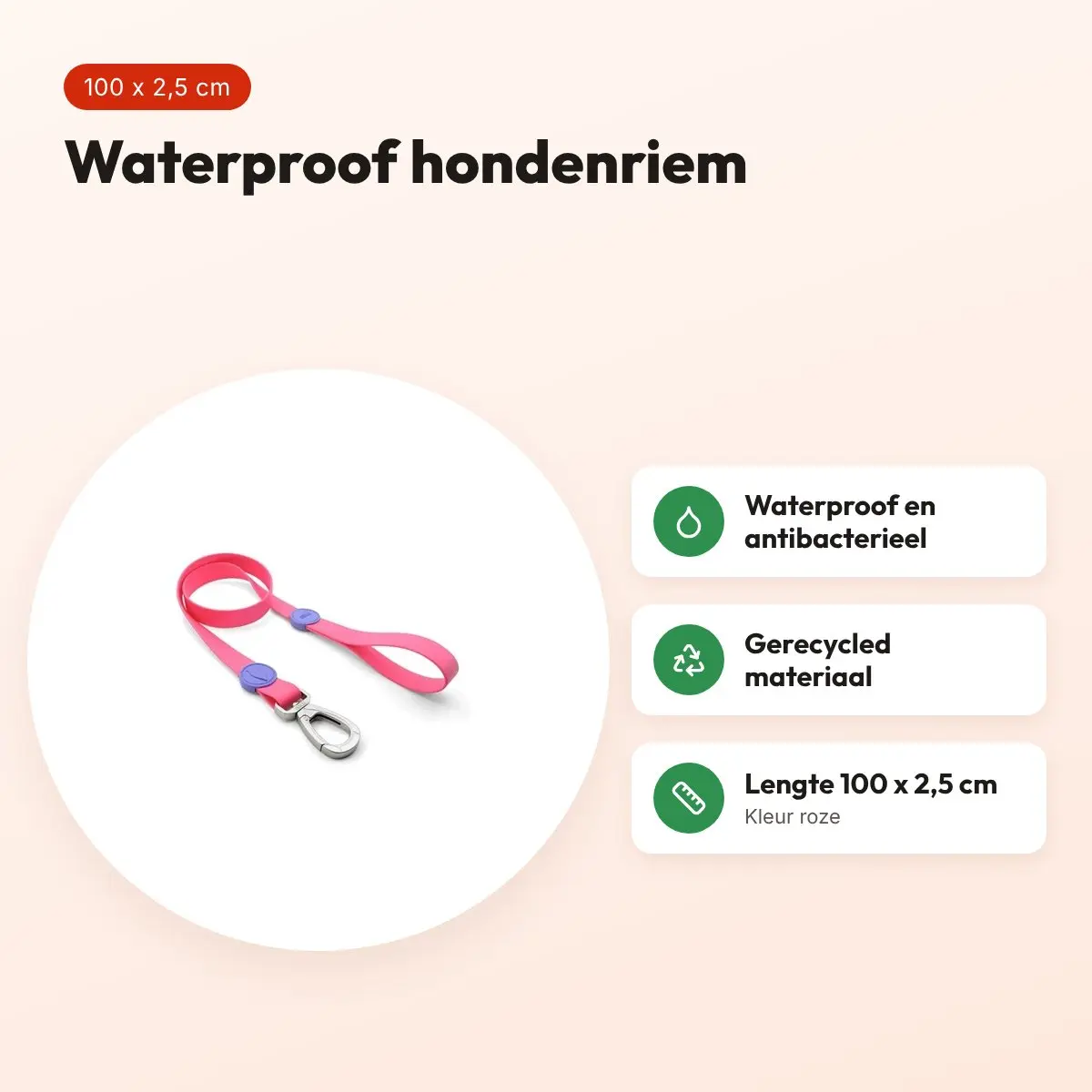 Morso hondenriem waterproof gerecycled roze 100 x 2,5 cm – voordelen