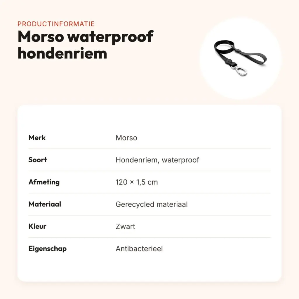 Morso hondenriem waterproof gerecycled zwart 120 x 1,5 cm – productinformatie