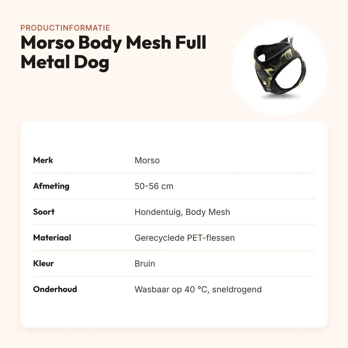Morso hondentuig Body Mesh Full Metal Dog bruin 50-56 cm – ademend – productinformatie