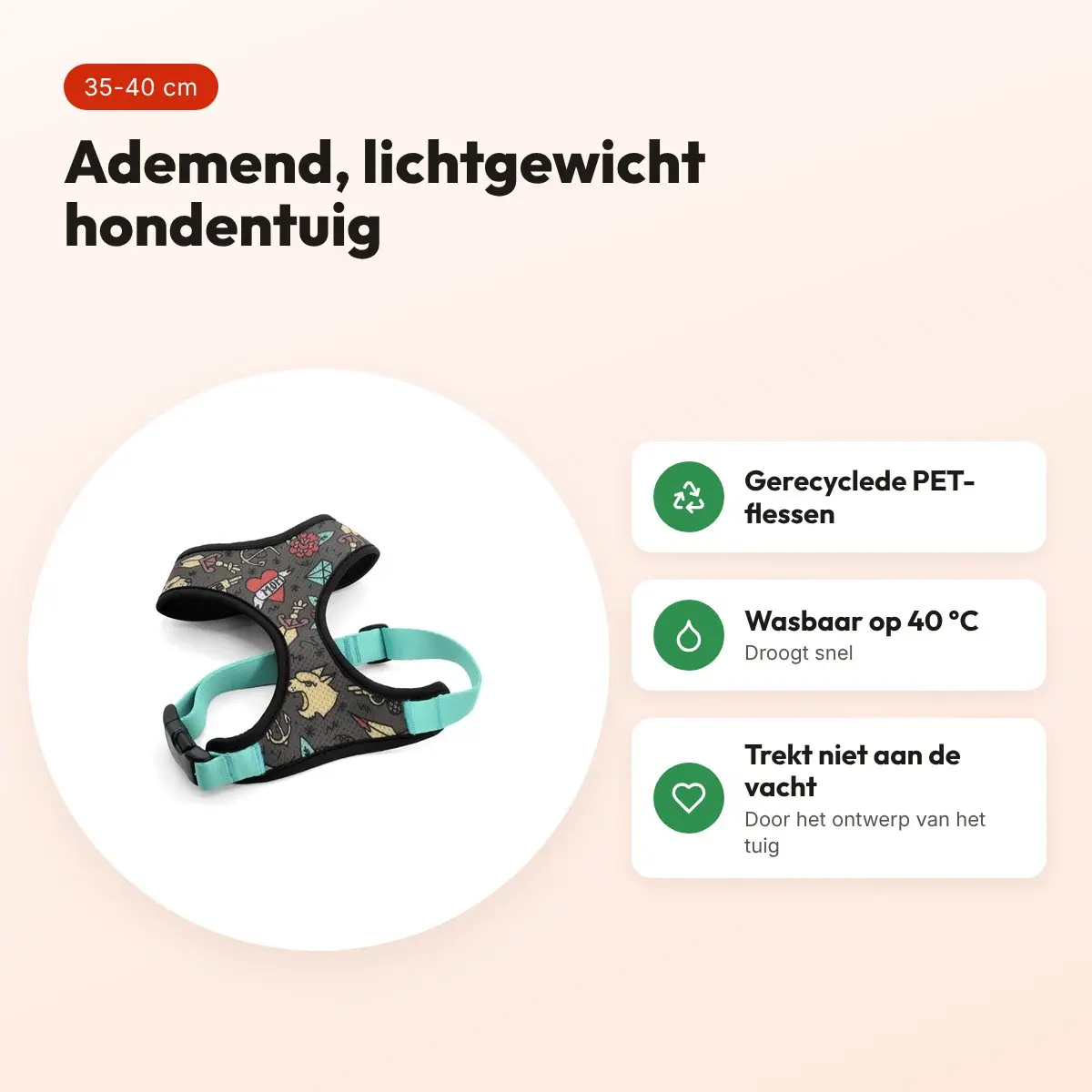 Morso hondentuig Body Mesh Ink Tank groen 35-40 cm – ademend, gerecycled – voordelen