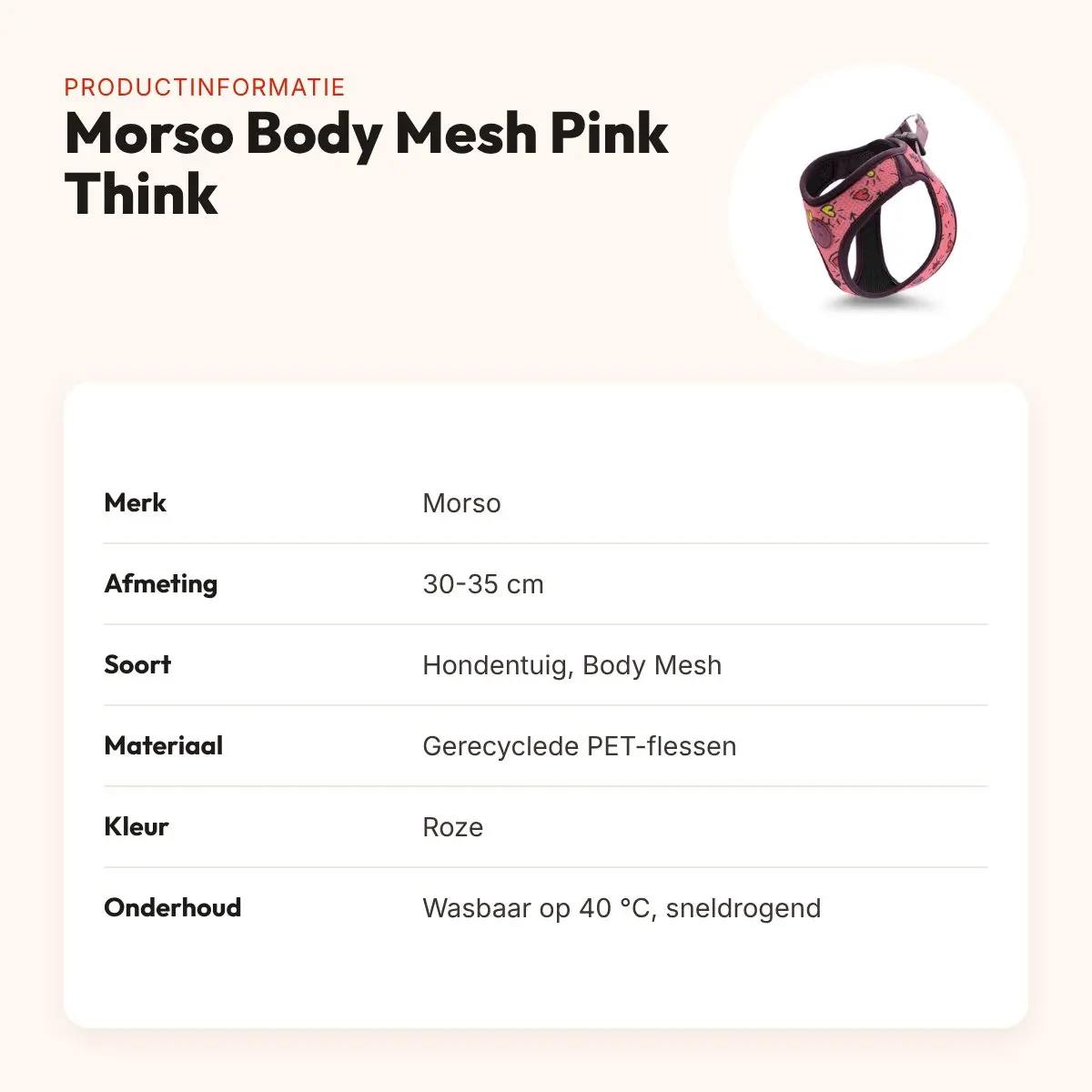 Morso hondentuig Body Mesh Pink Think roze 30-35 cm – ademend, gerecycled – productinformatie