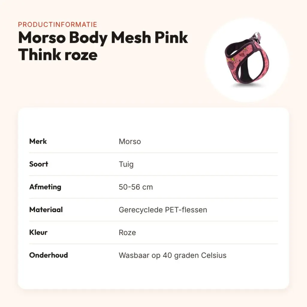 Morso hondentuig Body Mesh Pink Think roze 50-56 cm – ademend, gerecycled – productinformatie