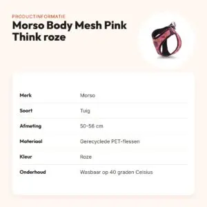 Morso hondentuig Body Mesh Pink Think roze 50-56 cm – ademend, gerecycled – productinformatie