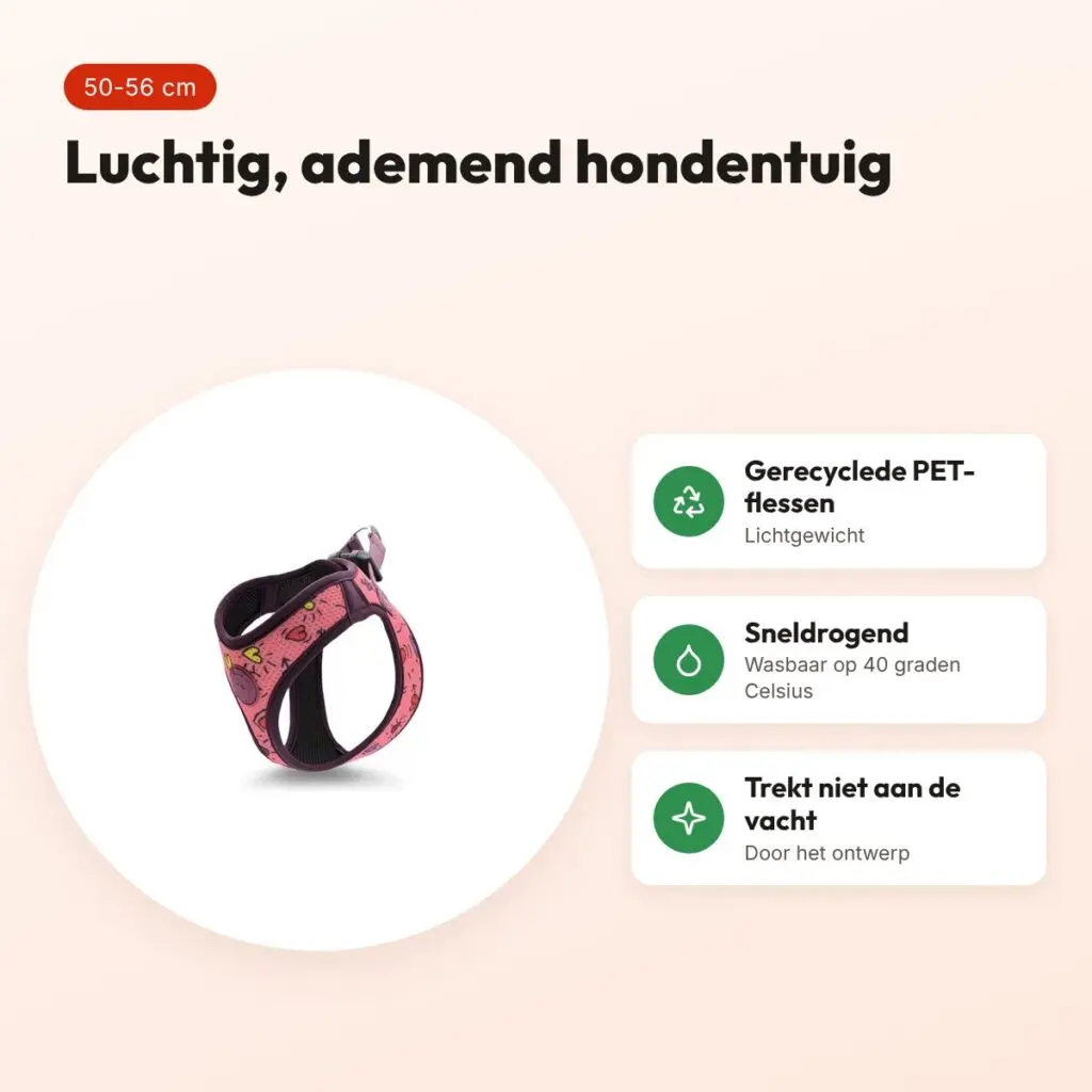 Morso hondentuig Body Mesh Pink Think roze 50-56 cm – ademend, gerecycled – voordelen