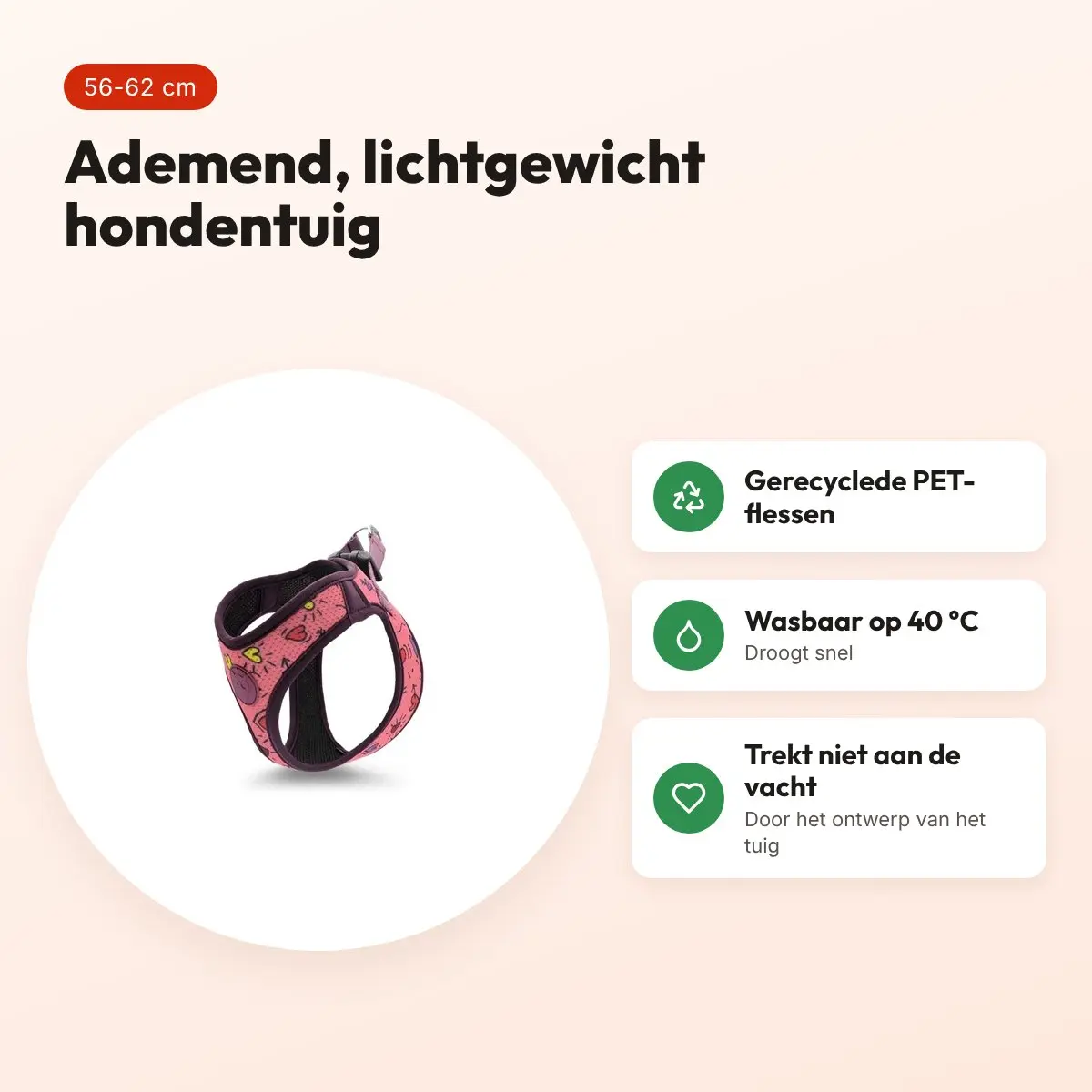 Morso hondentuig Body Mesh Pink Think roze 56-62 cm – ademend, gerecycled – voordelen