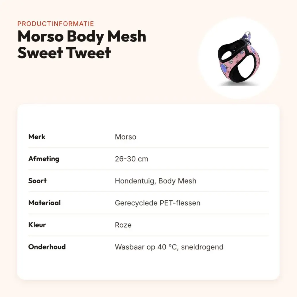 Morso hondentuig Body Mesh Sweet Tweet roze 26-30 cm – ademend, gerecycled – productinformatie