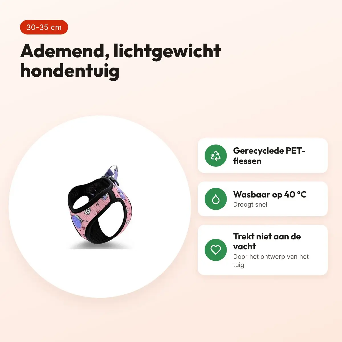 Morso hondentuig Body Mesh Sweet Tweet roze 30-35 cm – ademend, gerecycled – voordelen