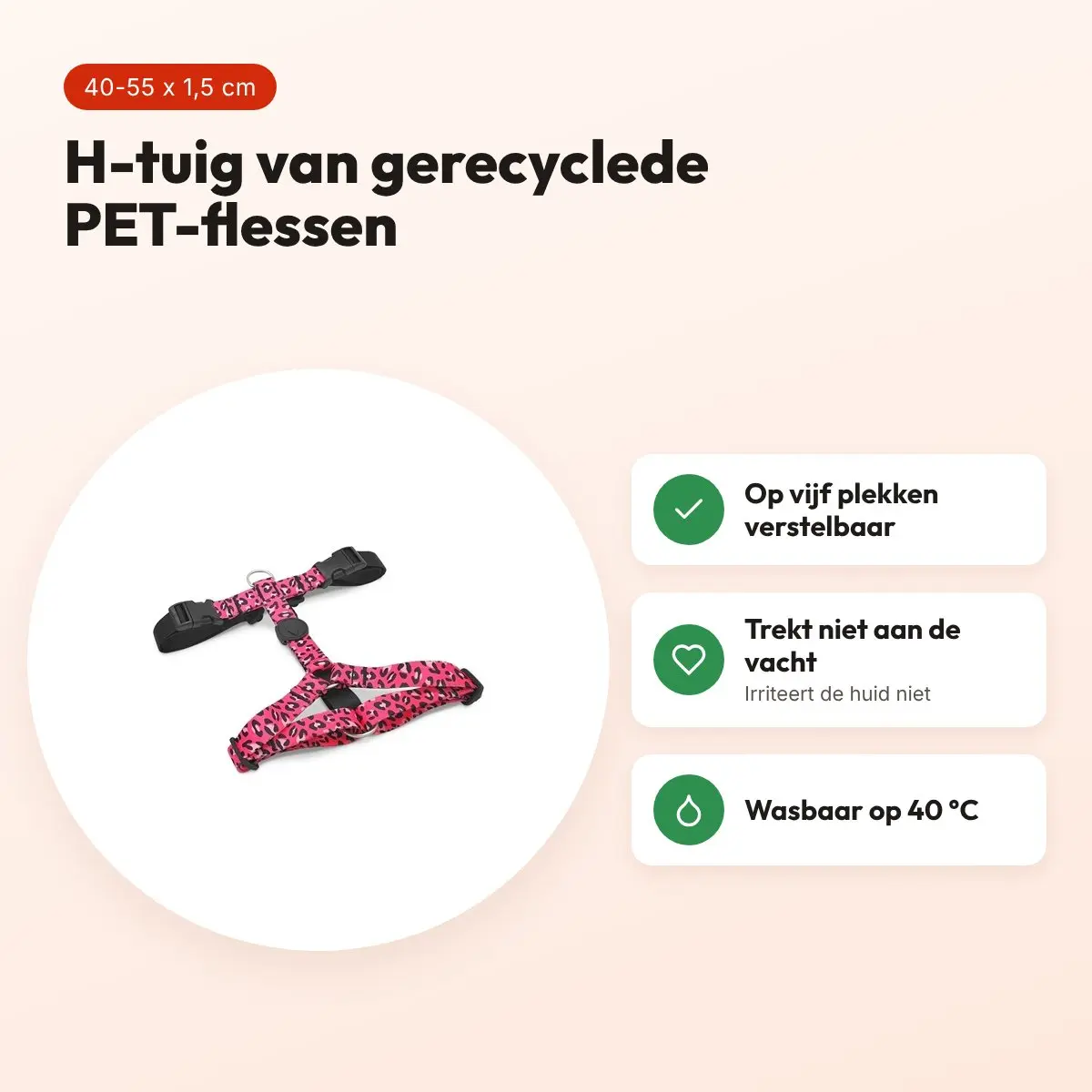 Morso hondentuig H-tuig Bubble Leo roze 40-55 x 1,5 cm – gerecycled – voordelen
