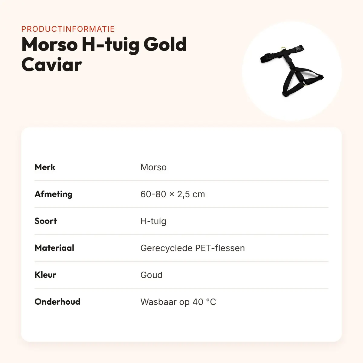 Morso hondentuig H-tuig Gold Caviar goud 60-80 x 2,5 cm – verstelbaar – productinformatie
