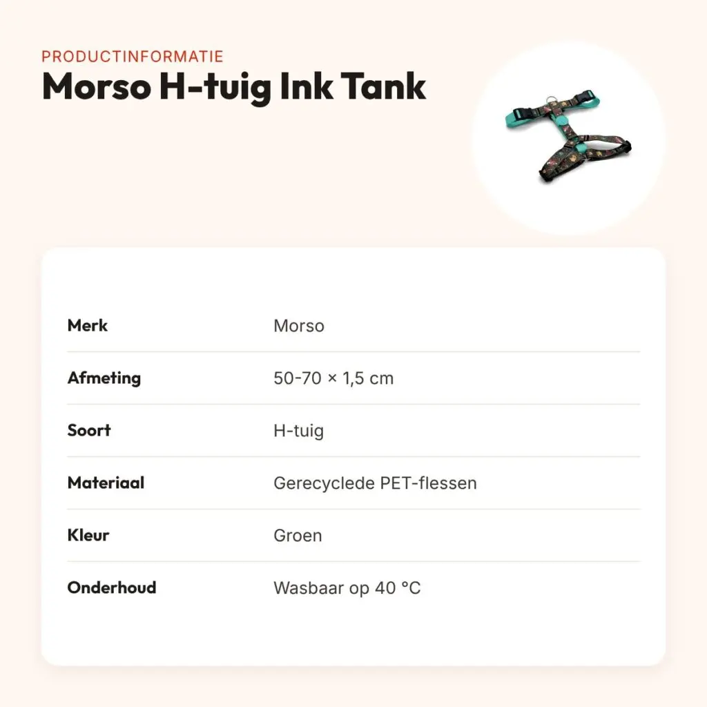 Morso hondentuig H-tuig Ink Tank groen 50-70 x 1,5 cm – gerecycled – productinformatie