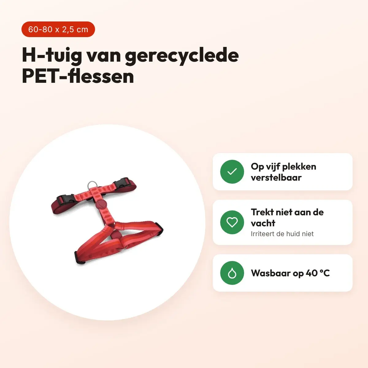 Morso hondentuig H-tuig Lipstick roze 60-80 x 2,5 cm – gerecycled – voordelen